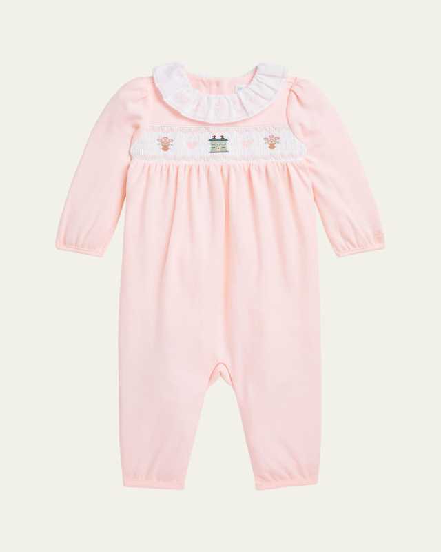 Girl's Smocked Embroidered Coverall, Size 3M-12